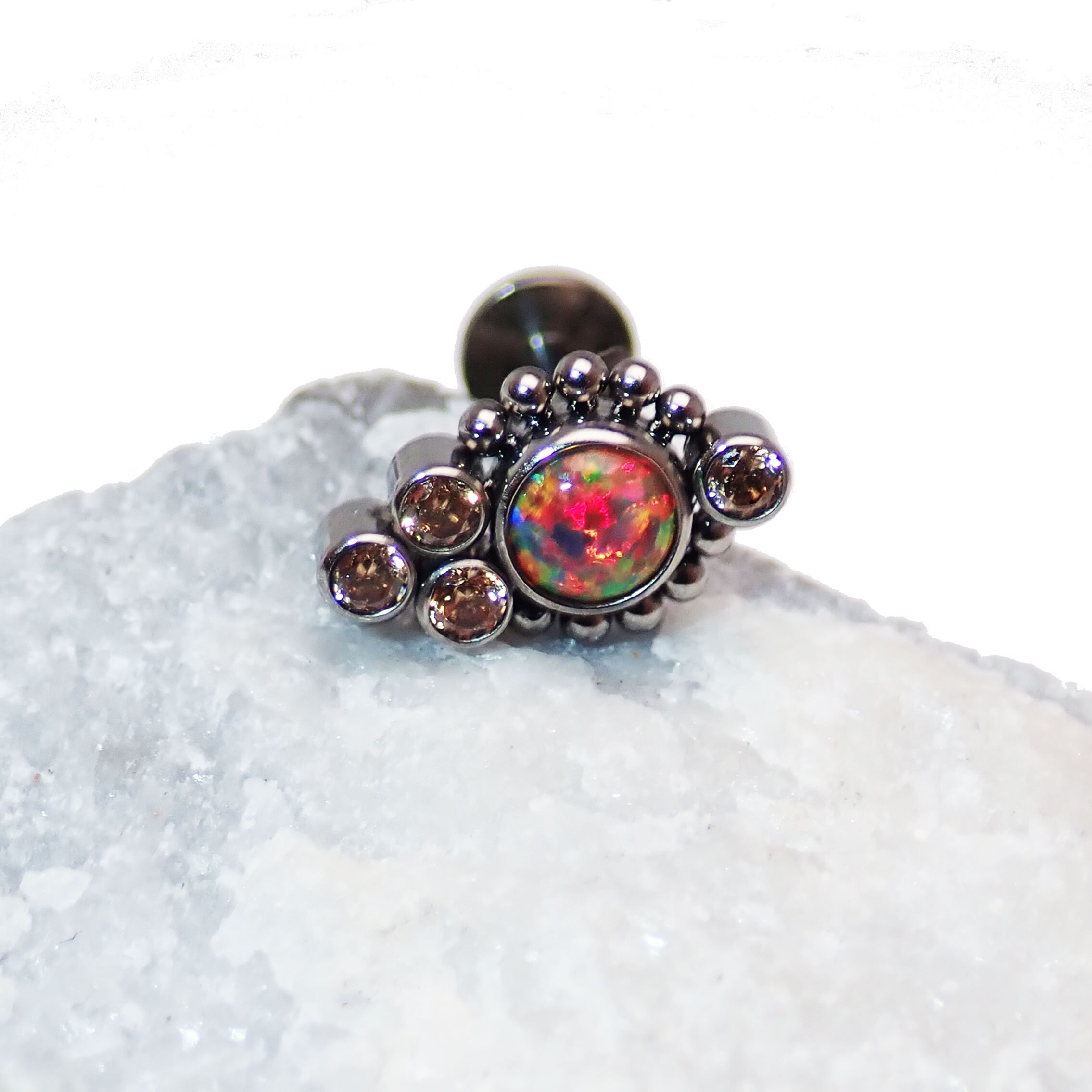 Champagne and Dark cherry  opal Titanium Crystal Gem Stone Stud Ring …