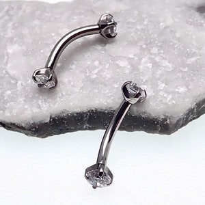 16g Titanium Clear CZ Crystal Double End Internally Threaded Curved Barbell Ring, Daith, Tragus, Vertical Lip, Eyebrow