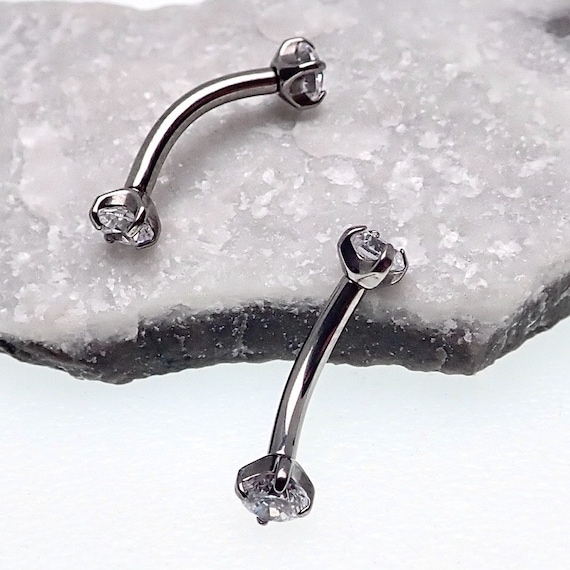 Curved Barbell Clear Daith Ring 16g Titanium Clear CZ Crystal