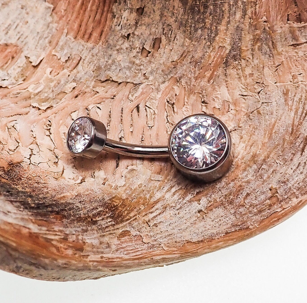 Titanium Clear Crystal CZ Curved Barbell Belly Ring 14g 1.6mm Implant