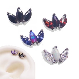 Marquise CZ & Opal Petal Implant Titanium Flatback Piercing 18g, 16g, 14g