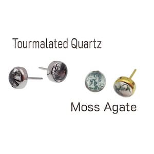 Top only titanium threadless push fit tops, Semi Precious stone Moss Agate or Tourmalated Quartz replacement top only 4mm- ASTM-F136 tianium