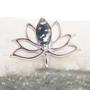 Moss Agate Lotus Implante Titanio, Perforación de espalda plana roscada internamente 18g, 16g, 14g, medusa, hélice, tragus, labio, pinner, perforación plana