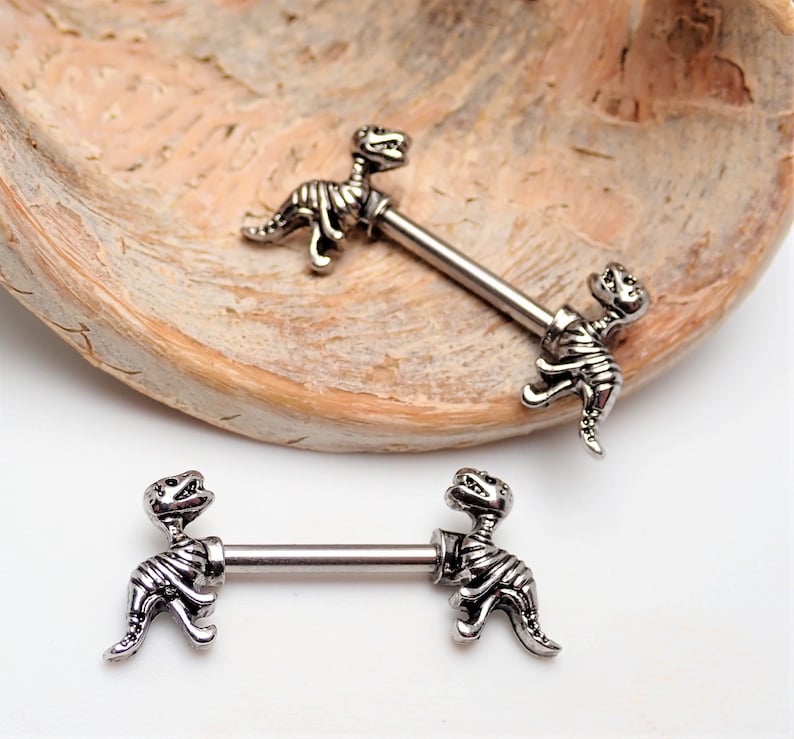 12/'/' 1.6mm barbells surgical steel barbell 12mm 14G Mini Trex dinosaur nipple ring barbells