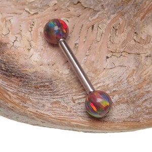 Dark Cherry Opal Ball Internally Threaded Implant Titanium Nipple Bars 14g, 12g
