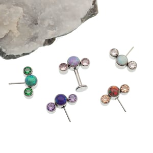 Vertical helix cluster piercing, flatback CZ & Opal  Cluster Implant Titanium Flatback Piercing 20g, 18g, 16g, 14g, threadless push fit