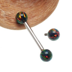 Black Fall fire Opal Ball Internally Threaded Implant Titanium Nipple Bars 14g, 12g