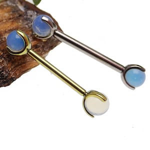 Titanium PUSH FIT opalite moonstone nipple rings 12g, 14g, 16g Implant grade titanium ASTM F136 4mm stones