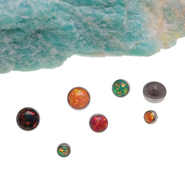 16g Cabochon Lab Fire Opals Implant Grade Titanium Internally Threaded Flat Top  3mm ,4mm ,5mm  fire opals