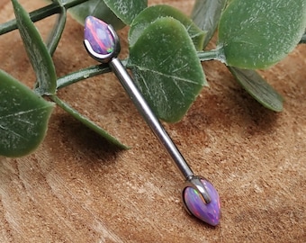 Titan Nippelpiercing med Lavender Fire Opal, Trådlös Push Fit