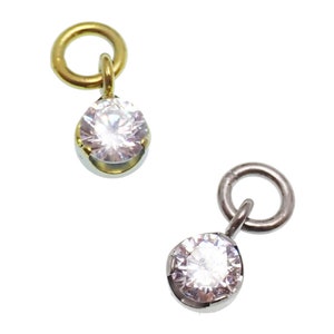 Implant  Titanium 5mm CZ  add on Charm for Hoop Piercings - Hoops sold separately, charm fits upto 10g hoops