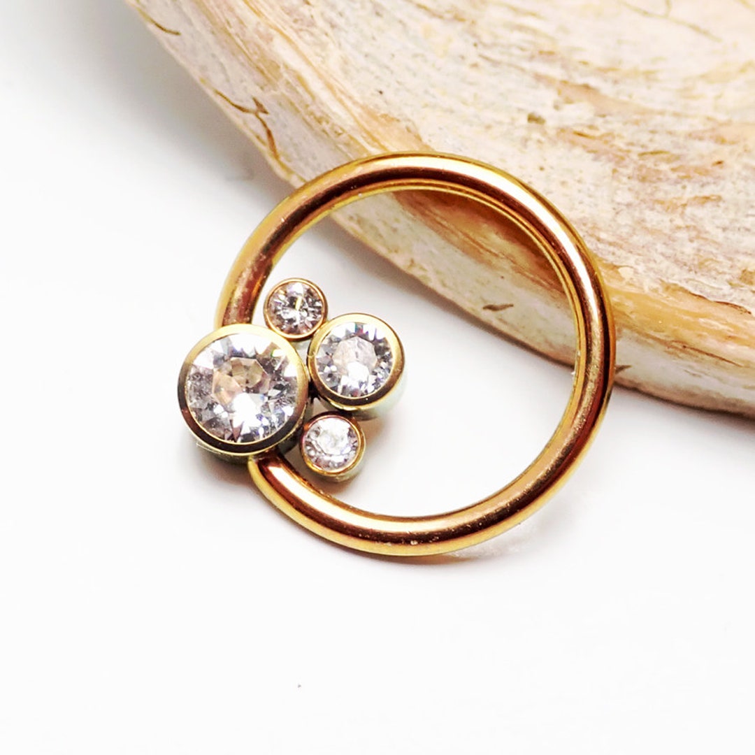 Gioiello Corpo Elegante Piercing Rook Fiore 16G In Acciaio Chirurgico 316l Con Cz Trasparente 6 O 8mm C 798669 - Foto 5