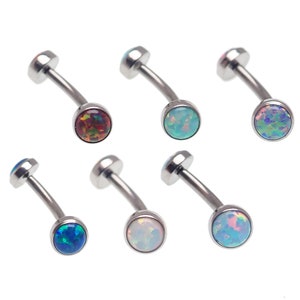 implant titanium ,Curved Barbells 4mm Opal Push Fit Threadless Titanium Curves 14g, 16g, lip, helix, ear, brow