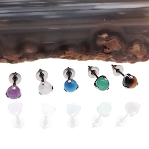 PAIR Implant titanium Pair Natural stone  earrings,  Hypoallergenic earrings sensitive ears, healing stones with push backs