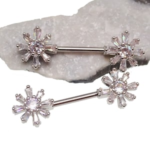 CZ  daisy flower Nipple  Jewelry 14mm and 12mm