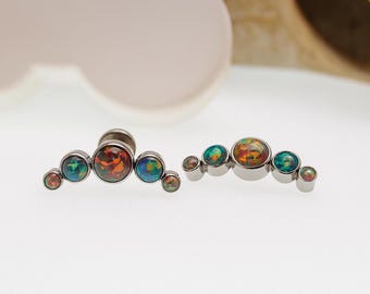 Implant Grade Titanium Opal CZ Cluster Flatback: Helix Conch Piercing 18g/16g