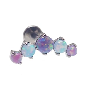 Opal & CZ Blaze-Set Cluster Implant Titanium Flatback Piercing 18g, 16g, 14g