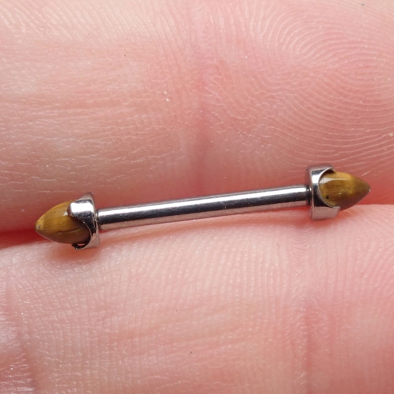 cute Cone tigers eye 14G Implant titanium internally threaded nipple bar rings Pure titanium tigers eye nipple industrial,barbell