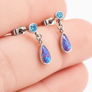 Implant grade Titanium Sleepy Lavender fire opal aqua CZ earrings ,Sensitive ear, pair, hypoallergenic dangle earrings ,non tarnish