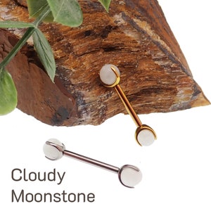 Implant titanium Real Stone cloudy Moonstone Nipple jewelry- 14g, 12g-  hypoallergenic nipple jewelry internally threaded