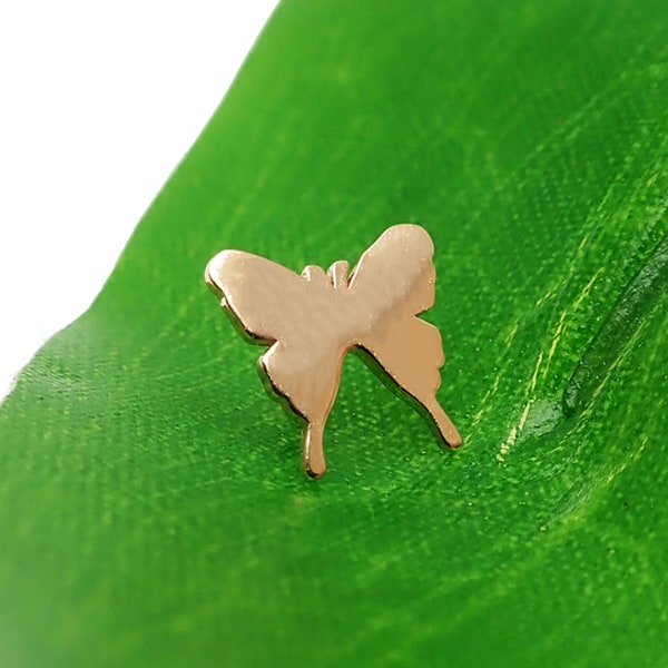 14k Gold Butterfly Push Fit with Titanium Flatback · Cartilage/Helix/Conch/Pinna · 20g/18g/16g/14g Push Fit Flatback Stud