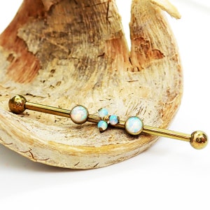 Titan Industrial Piercing ,mit innenliegendem Gewinde von höchster Qualität Schmuck, Highest Quality Titanium, Weiße Opale und Bubblegum