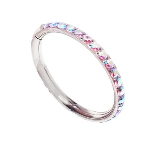 16g AB rainbow CZ Titanium Hinged Segment Ring with Inlaid AB Stones , rook conch ,septum, helix clicker , conch, nose, tragus .8,10,12mm