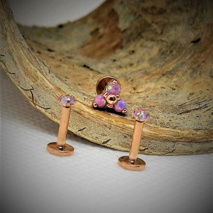 16g opaalbloem drievoudige voorwaartse helix, tragus, kraakbeen, schelp, 1/4'' chirurgisch staal, roségoud/chirurgisch staal