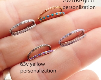 16g implant titanium Double Layer  fire Opal & CZ Titanium Clicker, 8mm 10mm ,12mm, conch, helix, tragus, rook piercing
