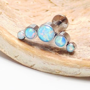 Piercing de espalda plana de titanio con implante de ópalo azul aciano, 18 g, 16 g, 14 g