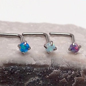 L bend 3 set fire opal Tiny Nose Piercing Studs Dainty Nose Piercing Ring Stud  20g gauge-
