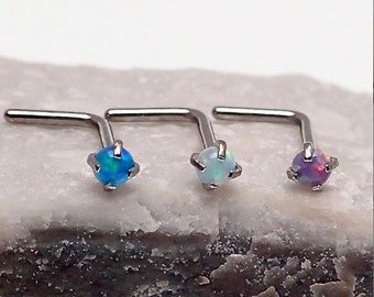 Fire Opal Nose Stud Set, Surgical Steel L Bend, 20g