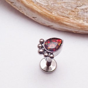 Beaded  Titanium  Opal Teardrop Flatback PUSH Fit Threadless 14g, 16g ,18g (1.0mm) Helix Conch Monroe, Cartilage,Lip,Medusa