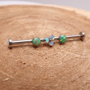 Implant Titanium Industrial  piercing , internally threaded  fire opals , Titanium ASTM F-136, ear piercing barbell 14g