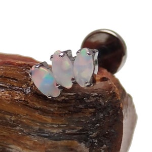Marquise White Opal Implant Titanium Flatback Piercing 18g, 16g, 14g