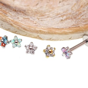 Micro-Flower 4mm Opal / CZ Implant Titanium Flatback Piercing 18g, 16g, 14g