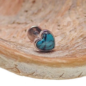 Turquoise Heart Implant Titanium Flatback Piercing 18g, 16g, 14g