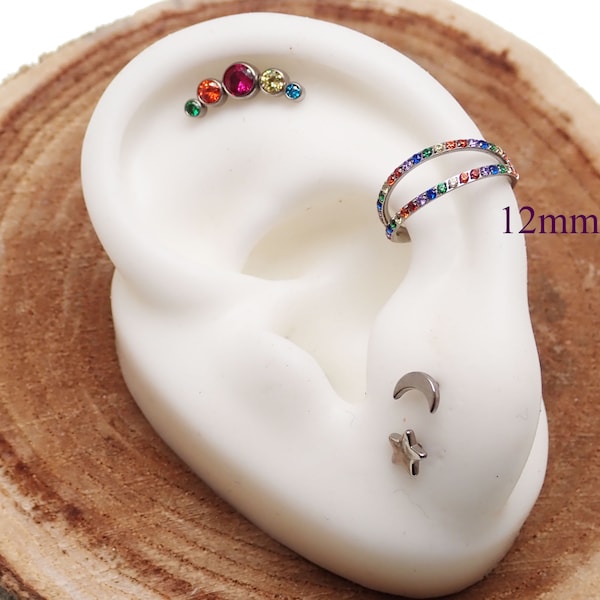 16g Titanium double Layer Multi color CZ Hoop hinge clicker, conch, tragus, rook, septum piercing 16g ring 10mm or 12mm
