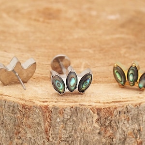 Implant Titanium  Alabone Shell  ,Threadless Pin Push fit piercing, petal design , helix, pinner, conch, tragus, flat piercing