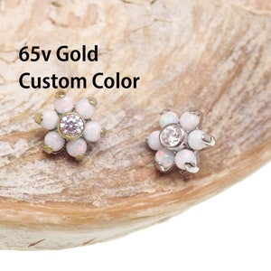 14g - implant titanium internally threaded flower opal top- ideal for 14g dermal, belly ring replacement top - 14g barbell or stems