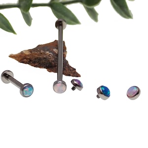 16g Implant titanium Barbell with 4mm Flat opals Internally threaded- Industrial, Nipple, Tongue