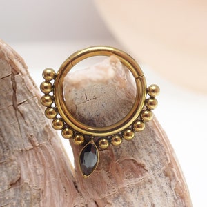 16g BLACK cz stone tardrop Titanium hinged clicker ring 8mm ,10mm 16g  septum daith titanium  piercing