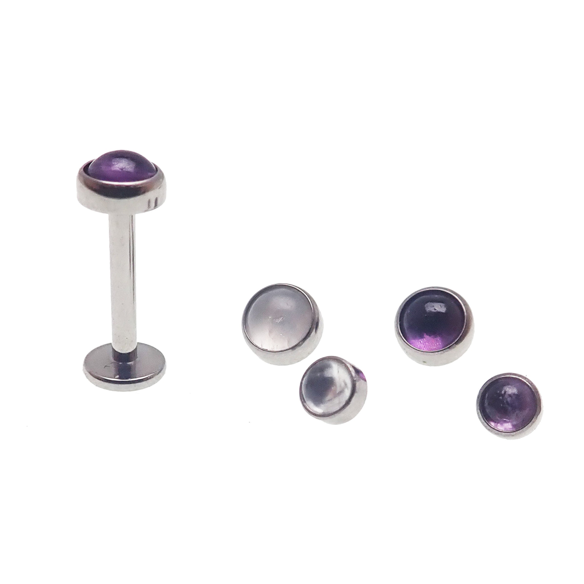 Amethyst / Cloudy Moonstone Implant Titanium Flatback Piercing
