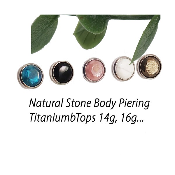 Implant pure titanium internally threaded 5mm Natural Stone Top - ideal for 14g dermal, belly ring replacement top - 14g  or 16g