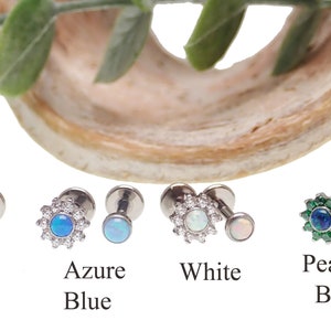 2-Set CZ/ Opal Flower & Flat Opal Implant Titanium Flatback Piercing 18g, 16g, 14g