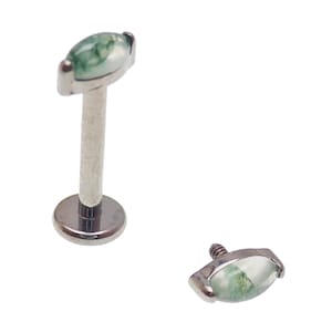 Moss Agate  small Oval Implant Titanium Flatback Piercing 18g, 16g, 14g, Single Piercing