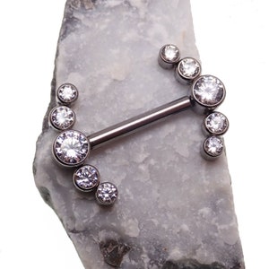12g 14g 16g PUSH FIT Titanium Swarovski Crystal Gem Stone Cluster Nipple Rings ( 12mm,14mm, 16mm )