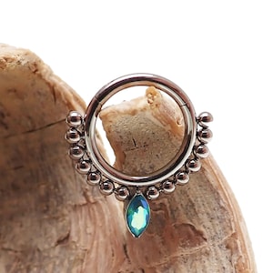 16g TEAL stone teardrop Titanium hinged clicker ring 8mm ,10mm 16g  septum daith titanium  piercing