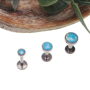 Blue Mint Opal Implant Titanium Flatback Piercing 18g, 16g, 14g