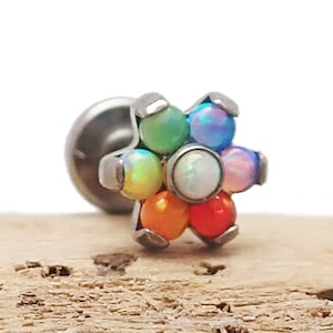 Mixed Opal Regenbogen BlumeImitat Titan Flatback Piercing 14g
